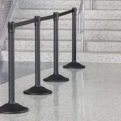 BarProducts.com BAR EQUIPMENT Retractable Belt Stanchion - Textured Black - Set Of 2