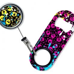 BarProducts.com Bartending Bottle Openers Kolorcoat™ Mini Opener With Retractable Reel - Splattered Skulls