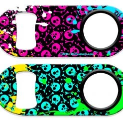 BarProducts.com Bartending Bottle Openers Kolorcoat™ Mini Opener With Retractable Reel - Splattered Skulls