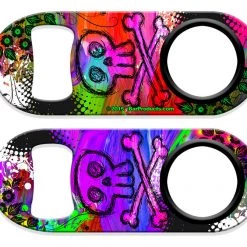 BarProducts.com Kolorcoat™ Mini Opener With Retractable Reel - Colorful Skull And Crossbones Bartending Bottle Openers