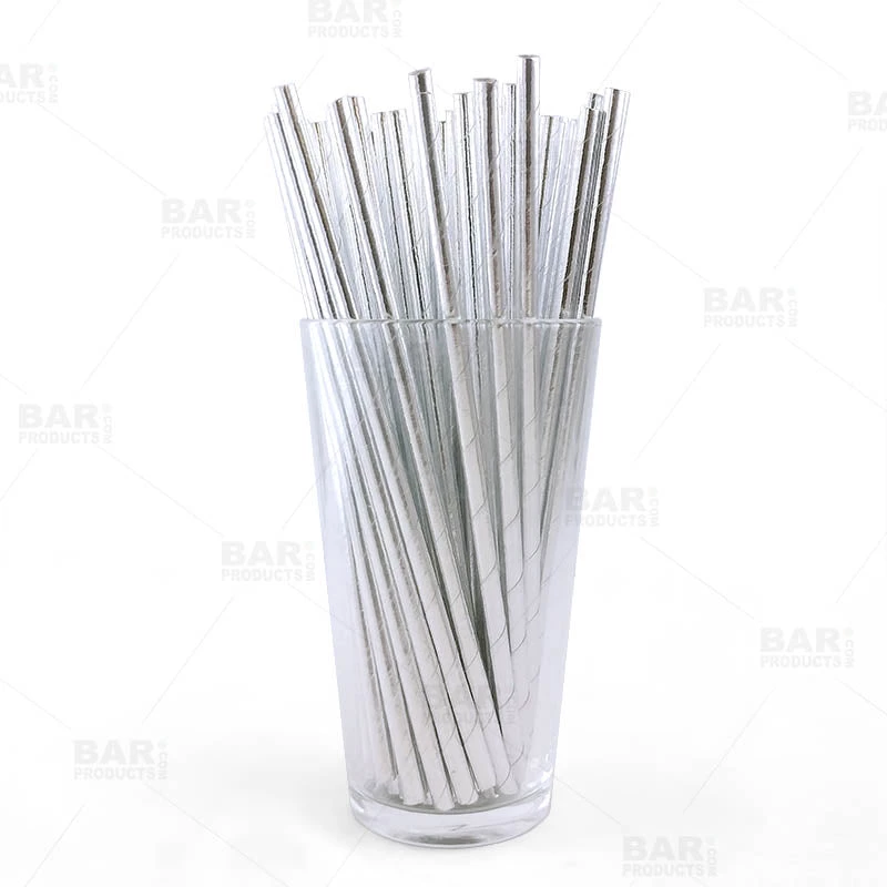 paper-drinking-straws-silver-bpc-800_1.jpg BarProducts.com BAR SUPPLIES BarConic® Eco-Friendly Paper Straws - Silver Metallic - Pack Of 100