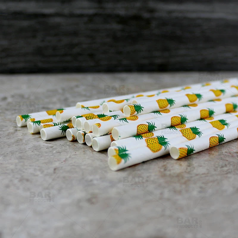 paper-straws-pineapple-bpc-3.jpg BarProducts.com BarConic® "Eco-Friendly" Paper Straws - 7 3/4" Pineapple Design - Packs Of 100 BAR SUPPLIES