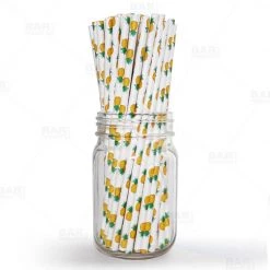 BarProducts.com BarConic® "Eco-Friendly" Paper Straws - 7 3/4" Pineapple Design - Packs Of 100 BAR SUPPLIES
