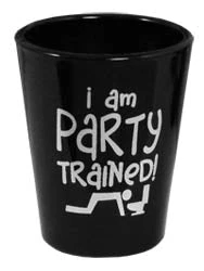 party-trained-shot-glass-bs.jpg BarProducts.com Novelty Glassware Printed Black Shot Glasses - Funny Drinking Themes - 1.5 Ounce