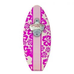 BarProducts Handcrafted Hawaiian Flowers Wooden Surfboard Wall Bottle Opener
