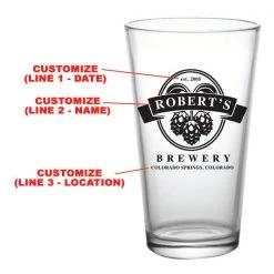 BarProducts.com CUSTOMIZABLE - 16oz Pint / Mixing Glass - Hops