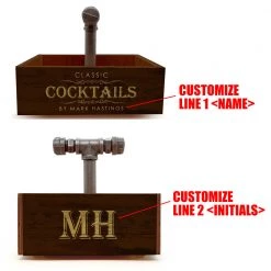 BarProducts Handcrafted SPECIAL COLLECTIONS CUSTOM Box Caddy With Industrial Pipe Handle - Classic Cocktails Design