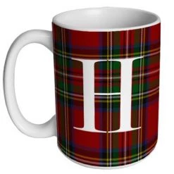 BarProducts.com Barista Supplies CUSTOMIZABLE 15 Ounce Coffee Mug - MONOGRAM - Plaid Design