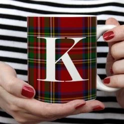 BarProducts.com Barista Supplies CUSTOMIZABLE 15 Ounce Coffee Mug - MONOGRAM - Plaid Design