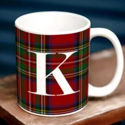 BarProducts.com Barista Supplies CUSTOMIZABLE 15 Ounce Coffee Mug - MONOGRAM - Plaid Design