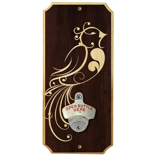 pretty-bird-500-web.jpg BarProducts Handcrafted Pretty Bird - Wall Mounted Wood Plaque Bottle Opener