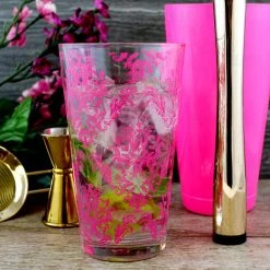 BarProducts.com BAR TOOLS BarConic® Glassware - Mixing Glass - Pink Cocktail Themed Damask - 16 Ounce