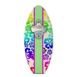 BarProducts Handcrafted Hawaiian Flowers Wooden Surfboard Wall Bottle Opener