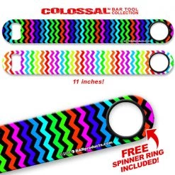BarProducts.com Kolorcoat™ 11" Long COLOSSAL™ Speed Bottle Opener – Rainbow Zig Zag Bartending Bottle Openers
