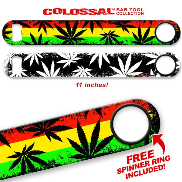 rasta-pot-long-speed-opener_web.jpg BarProducts.com Bartending Bottle Openers Kolorcoat™ 11" Long COLOSSAL™ Speed Bottle Opener – Rasta