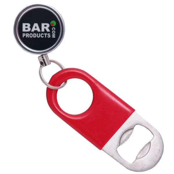 red-vinyl-mini-bottle-opener-with-attachment-reel.jpg BarProducts.com Mini Vinylworks Red Speed Opener With Retractable Reel