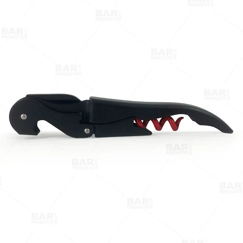 red-worm-true-corkscrew-bpc-1.jpg BarProducts.com BAR TOOLS BarConic® Double-Hinged Corkscrew - Matte Black With Red Worm