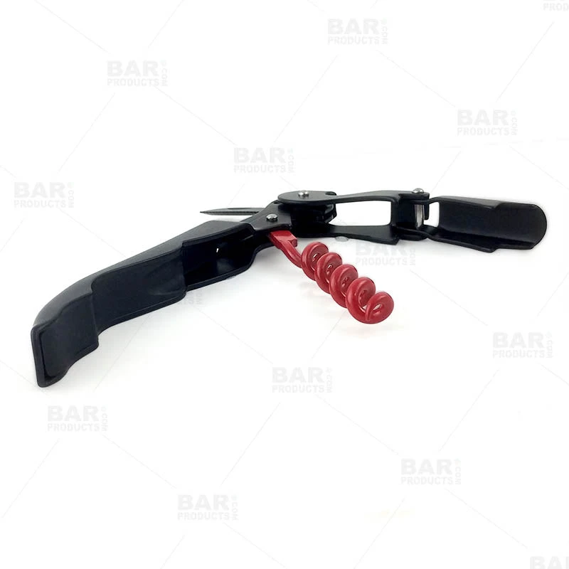 red-worm-true-corkscrew-bpc-4.jpg BarProducts.com BAR TOOLS BarConic® Double-Hinged Corkscrew - Matte Black With Red Worm