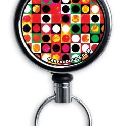 BarProducts.com CUSTOMIZABLE Mini Bottle Opener With Retractable Reel - Grungy Retro Dots