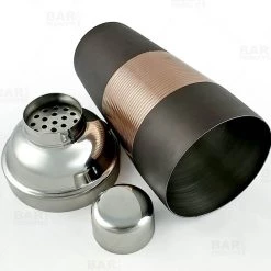 BarProducts.com 3 Piece Cocktail Shaker - Ribbed Espresso / Copper / Stainless Steel - 28 Ounce