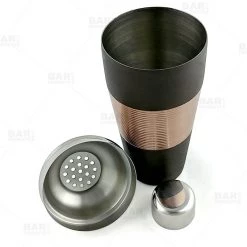 BarProducts.com 3 Piece Cocktail Shaker - Ribbed Espresso / Copper / Stainless Steel - 28 Ounce