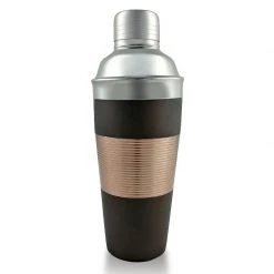 BarProducts.com 3 Piece Cocktail Shaker - Ribbed Espresso / Copper / Stainless Steel - 28 Ounce
