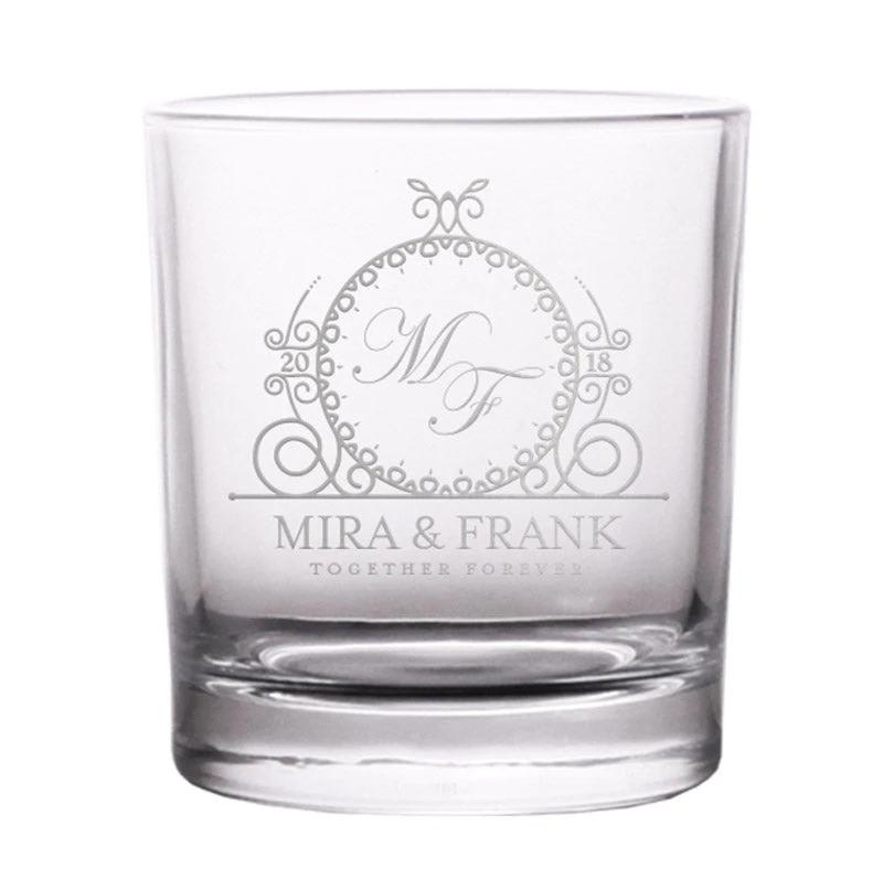 rocks-glass-10oz_elegant-mongram-together-forever2_silver-ink_proof.jpg BarProducts.com Together Forever 2 - CUSTOMIZABLE BarConic® Old Fashioned Rocks Glass