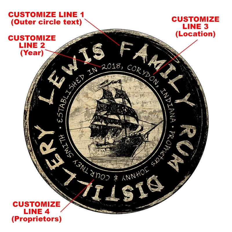 rum-distillery-table-top-1.jpg BarProducts.com BAR DECOR CUSTOMIZABLE Wooden Table Top - Rum Distillery Design - Two Sizes Available