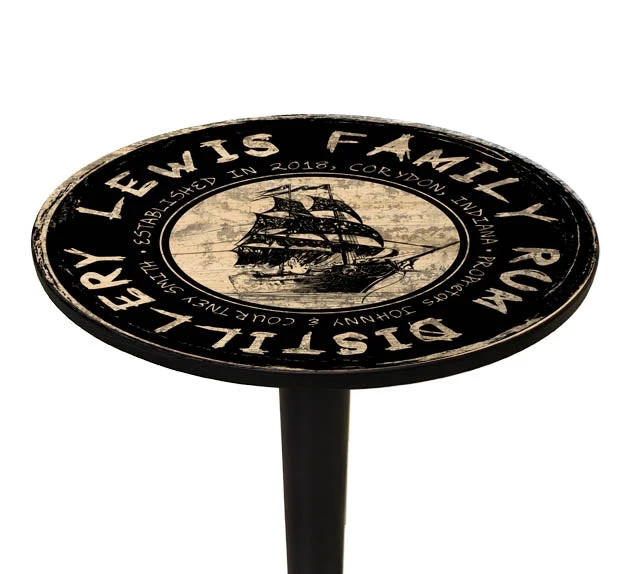 rum-distillery-table-top-2.jpg BarProducts.com BAR DECOR CUSTOMIZABLE Wooden Table Top - Rum Distillery Design - Two Sizes Available