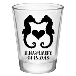 BarProducts.com CUSTOMIZABLE - 1.75oz Clear Wedding Shot Glass - Seahorse Love