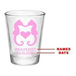 BarProducts.com CUSTOMIZABLE - 1.75oz Clear Wedding Shot Glass - Seahorse Love