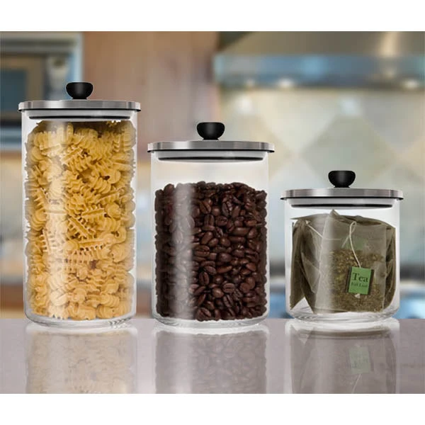 set-of-3-glass-storage-jars-vacuum-sealed-ss-lid-bpc.jpg BarProducts.com Final Touch® Glass Storage Jar With Vacuum Sealed Lid - Set Of 3 KITCHEN, DINING & SERVICE