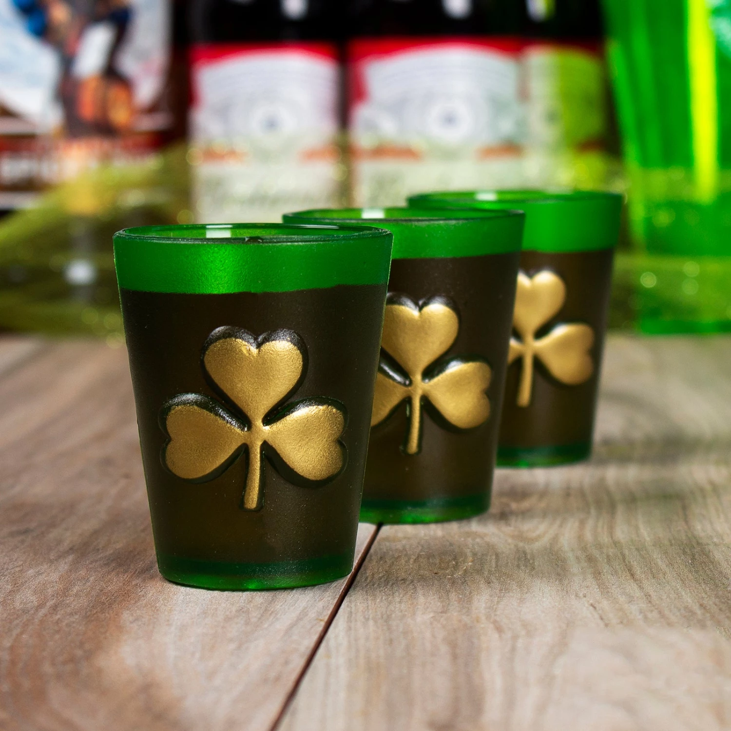 shamrock-shot-glass-scene.jpg BarProducts.com Plastic Shamrock Shot Glasses - Set Of 3 SPECIAL COLLECTIONS