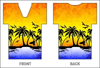 shirt-coozie-haw-sunset-layout.jpg BarProducts.com Party Supplies Bottle Cooler - T-Shirt Style - Hawaiian Sunset