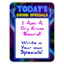 BarProducts.com BAR DECOR Today's Drink Specials - Dry Erase Metal Bar Signs - Neon Themed