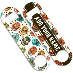 BarProducts.com CUSTOMIZABLE Skinny Mini Bottle Opener - Cute Mexican Skulls