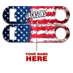 BarProducts.com Bartending Bottle Openers CUSTOMIZABLE Skinny Mini Bottle Opener - Grunge US Flag