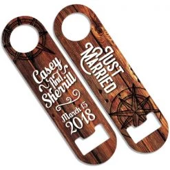 BarProducts Handcrafted Woodshop Made In The USA CUSTOMIZABLE Skinny Mini Bottle Opener - Just Married