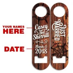 BarProducts Handcrafted Woodshop Made In The USA CUSTOMIZABLE Skinny Mini Bottle Opener - Just Married