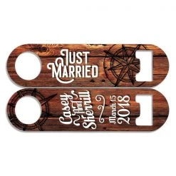 BarProducts Handcrafted Woodshop Made In The USA CUSTOMIZABLE Skinny Mini Bottle Opener - Just Married