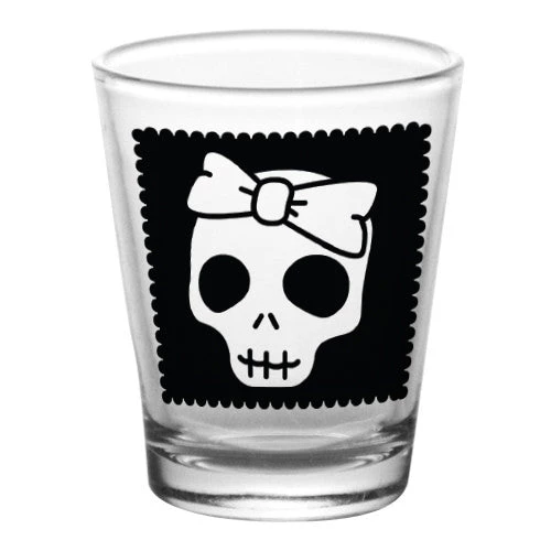skull-bow-cute-skull-shot-glasses.jpg BarProducts.com Printed Shot Glasses - Cutsey Skulls - 1.75 Ounce Novelty Glassware
