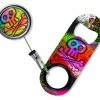 BarProducts.com Kolorcoat™ Mini Opener With Retractable Reel - Colorful Skull And Crossbones Bartending Bottle Openers
