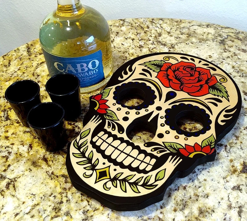 skull-shot-tray-sugar-web1.jpg BarProducts.com Shot Glass And Bottle Caddy - Sugar Skull Rose
