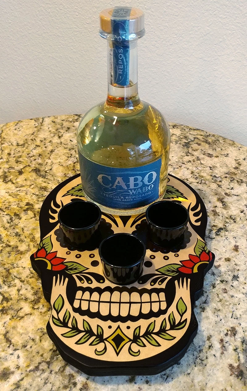 skull-shot-tray-sugar-web2.jpg BarProducts.com Shot Glass And Bottle Caddy - Sugar Skull Rose