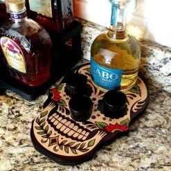 BarProducts.com Shot Glass And Bottle Caddy - Sugar Skull Rose 4 BarProducts.com Shot Glass And Bottle Caddy - Sugar Skull Rose