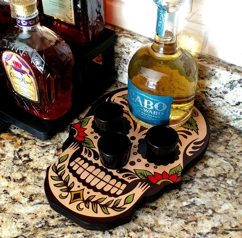 skull-shot-tray-sugar-web6.jpg BarProducts.com Shot Glass And Bottle Caddy - Sugar Skull Rose