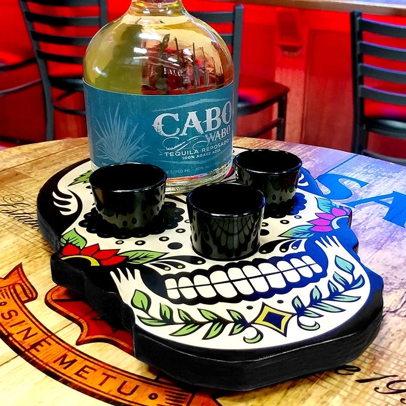 skull-shot-tray-sugar-web7.jpg BarProducts.com Shot Glass And Bottle Caddy - Sugar Skull Rose