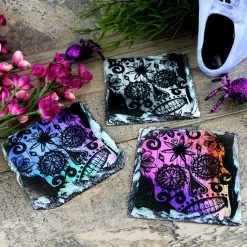 BarProducts.com Rock Slate Coasters - Sugar Skulls - Design Options 3 BarProducts.com Rock Slate Coasters - Sugar Skulls - Design Options