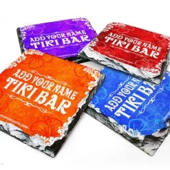 BarProducts.com BAR SUPPLIES CUSTOMIZABLE Rock Slate Coasters - Tiki Themed