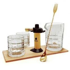 BarProducts.com SPECIAL COLLECTIONS Gold Smoking Kit With Block Glassware